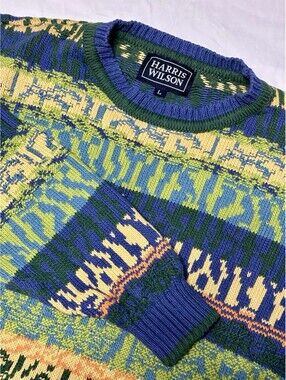 Vintage Y2k 90s Coogi Style Colorful  Animal Sweater Sz XL Harris Wilson Cotton